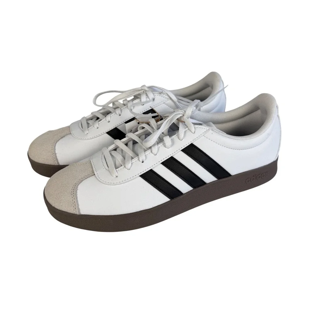 New‎ Adidas Mens Size 10.5 VL Court Base White Black Gum Sole Sneakers